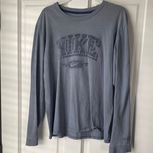 Nike Men's Blue Long Sleeve Shirt Vintage - large
